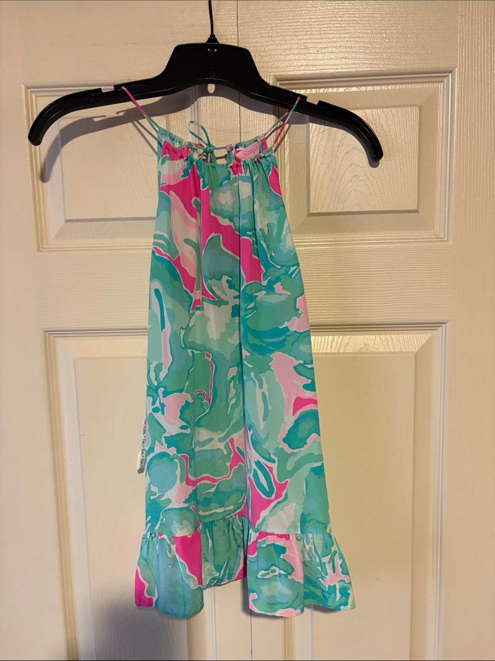 Lilly Pulitzer Aqua, Teal & Pink Halter Top with Ruffle Hem